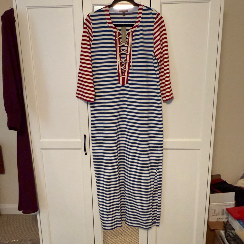J Crew Striped Red, white and Blue Maxi Dress M
